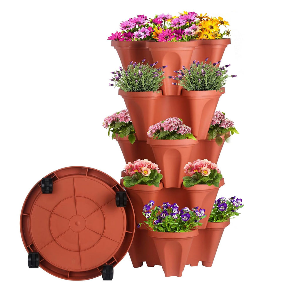 GREENHAVEN 5-Tier Stackable Planter, Indoor and Outdoor Gardening Planter with Removable Wheels and Tools - Planters - #tag2#