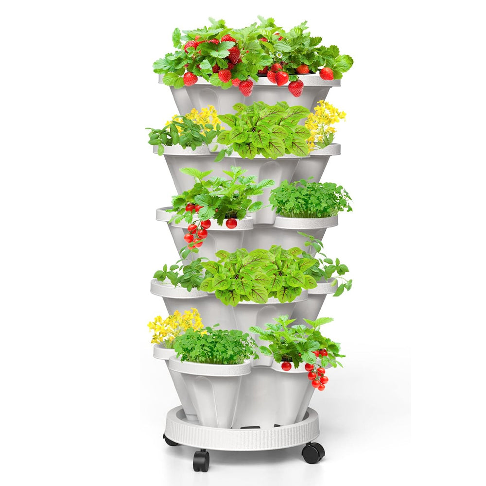 GREENHAVEN 5-Tier Stackable Planter, Indoor and Outdoor Gardening Planter with Removable Wheels and Tools -  - #tag2#