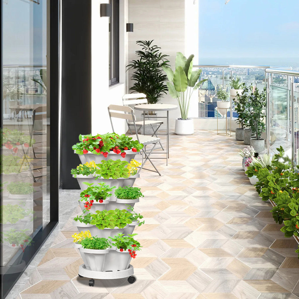 GREENHAVEN 5-Tier Stackable Planter, Indoor and Outdoor Gardening Planter with Removable Wheels and Tools -  - #tag2#