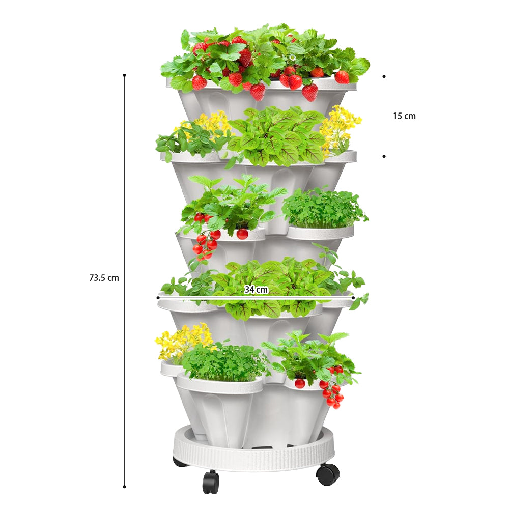 GREENHAVEN 5-Tier Stackable Planter, Indoor and Outdoor Gardening Planter with Removable Wheels and Tools -  - #tag2#