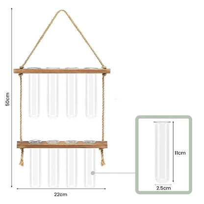 2 Layer Glass Wall Hanging Planter with Wooden Stand -  - #tag2#