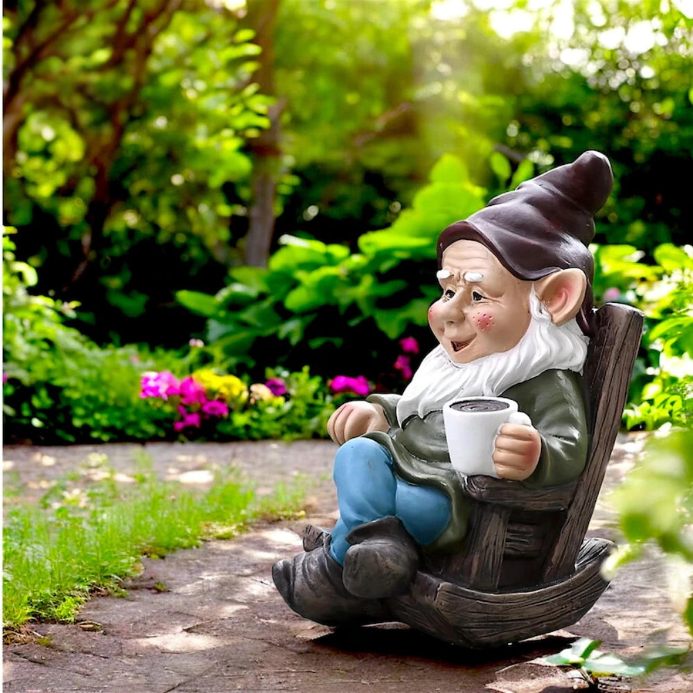 1pc Gnome Dwarf Rocking Chair Ornament Resin Outdoor Garden Decoration_1