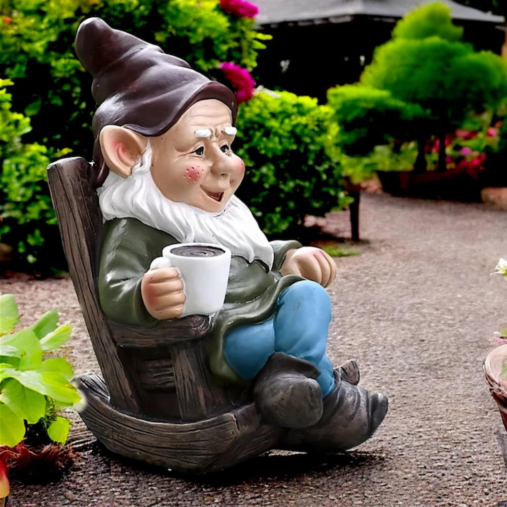 1pc Gnome Dwarf Rocking Chair Ornament Resin Outdoor Garden Decoration_2