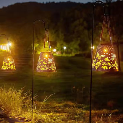 Solar Powered LED Hanging Lantern Butterfly Flower Projection Lamp_1