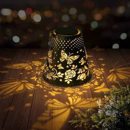 Solar Powered LED Hanging Lantern Butterfly Flower Projection Lamp_4