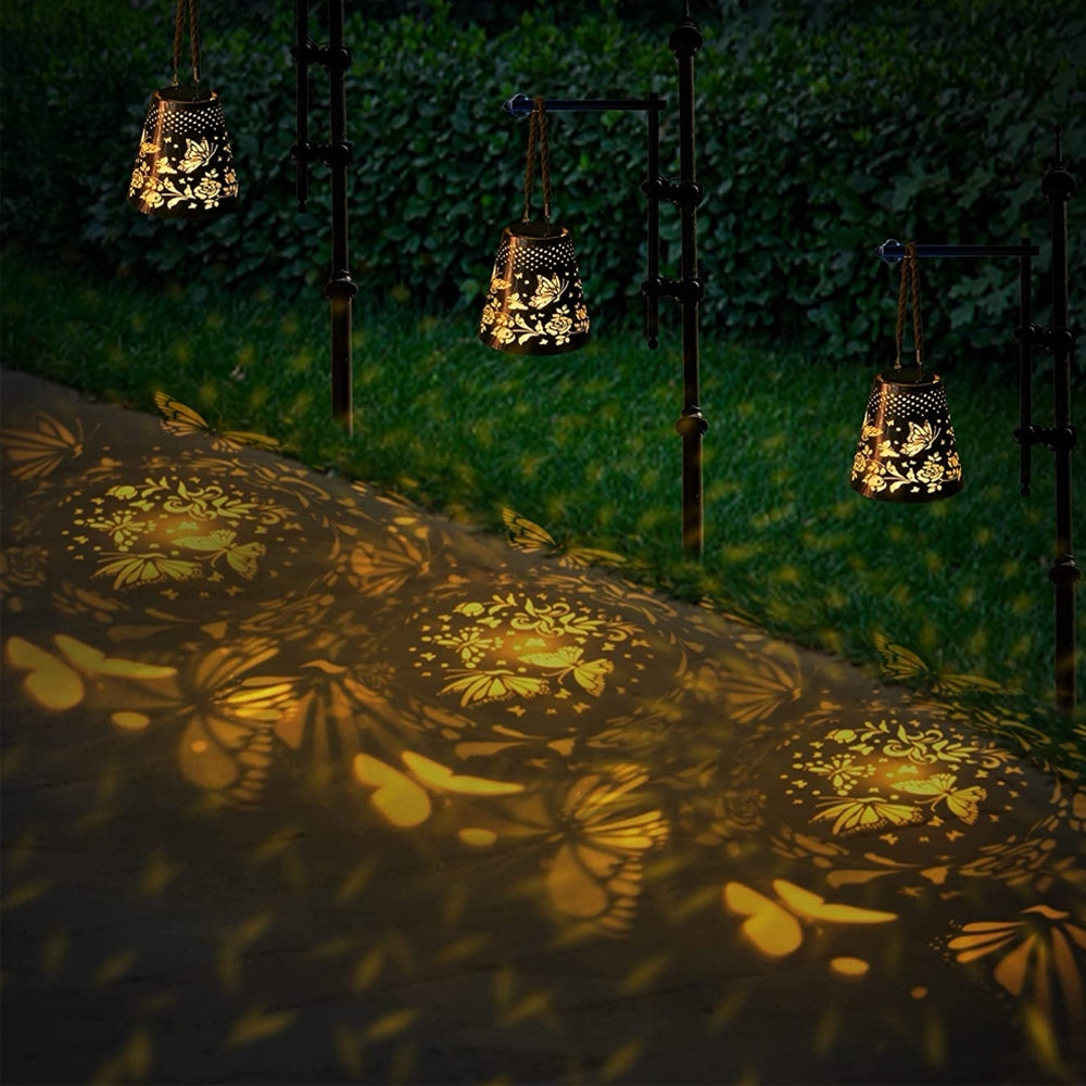 Solar Powered LED Hanging Lantern Butterfly Flower Projection Lamp_5