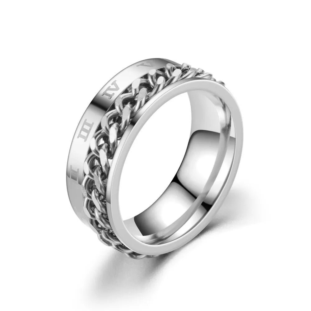 Roman Numerals Stainless Steel Chain Ring -  - #tag2#